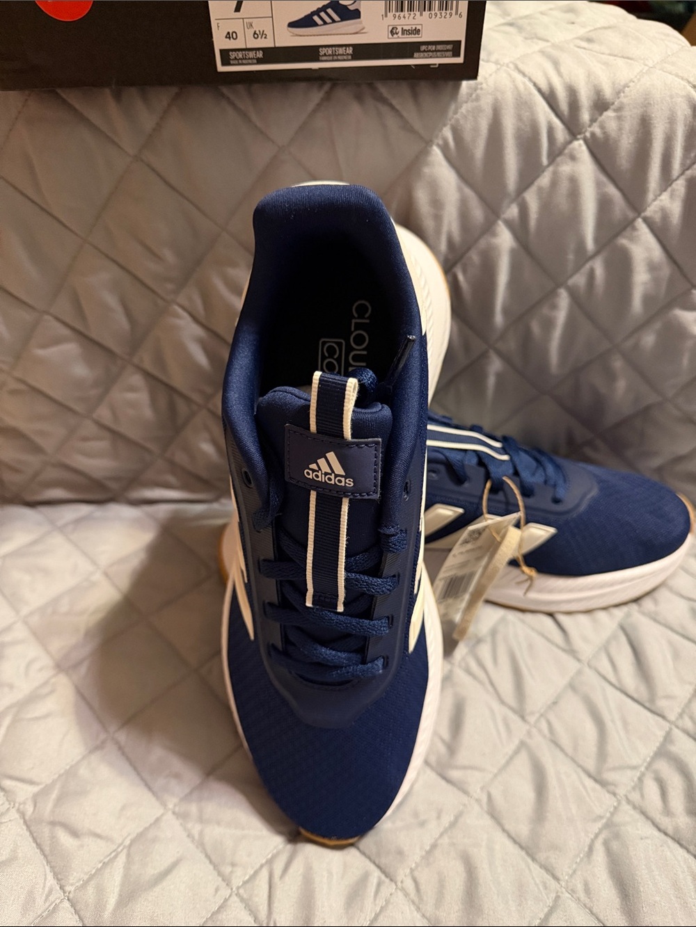 adidas Navy and White Men’s Athletic Running Shoes with Cloudfoam